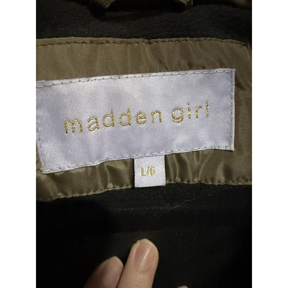 MADDEN GIRL Women's Olive GREEN Puffer‎ Jacket Size Large Long Cozy City - Picture 4 of 9